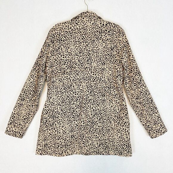 Volcom Jacket Women's XL Tan Black Trench Animal Print Mid Length Button Up - Picture 4 of 8